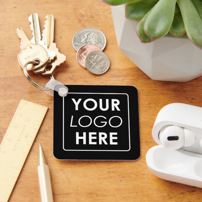 Modern Minimalist Custom Business Logo Black White Key Ring (Desk)