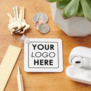 Modern Minimalist Custom Business Logo White Black Key Ring