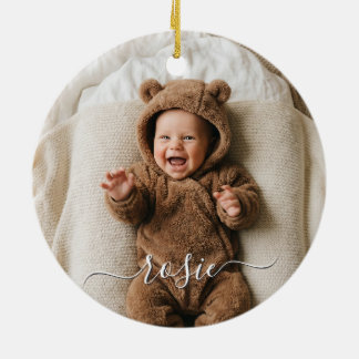 Modern Minimalist Custom Double Sided Baby Photo Ceramic Tree Decoration
