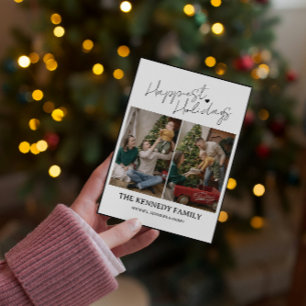 Modern Minimalist Custom Family Name Script Photo Holiday Card
