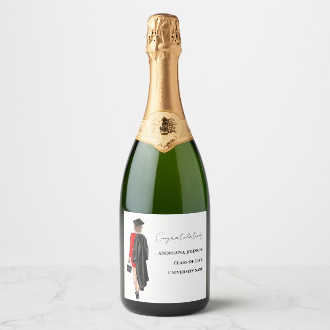 Modern Minimalist Custom Graduation Gift Sparkling Wine Label (Front)