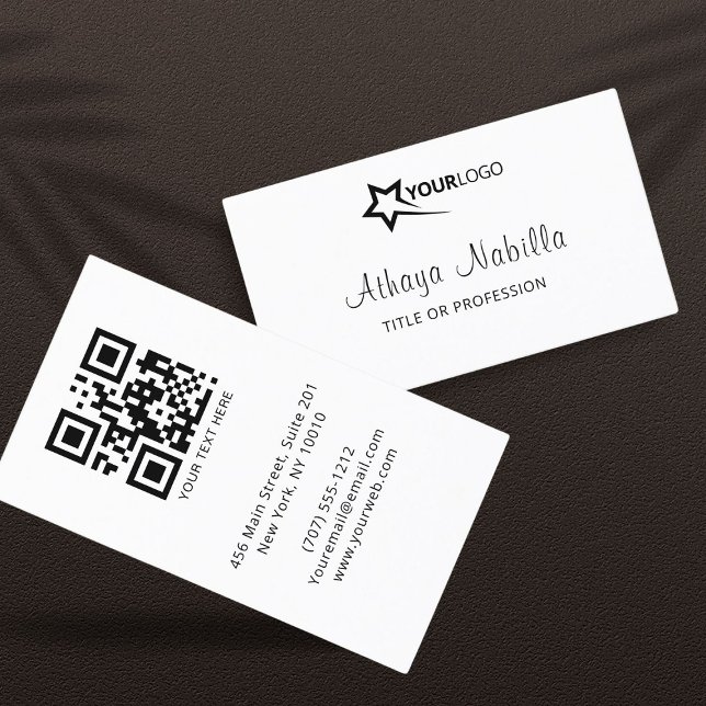 Modern Minimalist Custom Logo and QR Code Business Card (Creator Uploaded)
