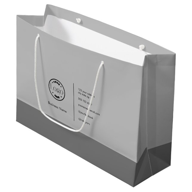 Modern Minimalist Custom Logo Business Grey Large Gift Bag (Front Angled)