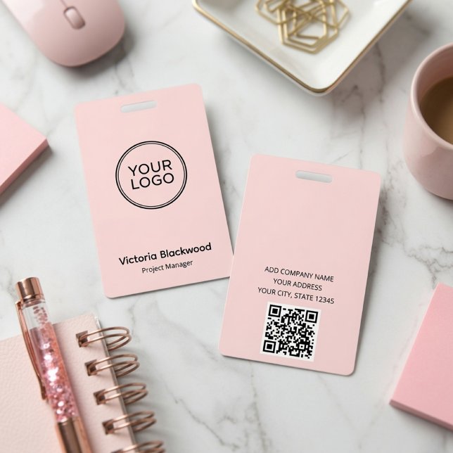 Modern Minimalist Custom Logo QR Code Employee ID  Badge (Creator Uploaded)