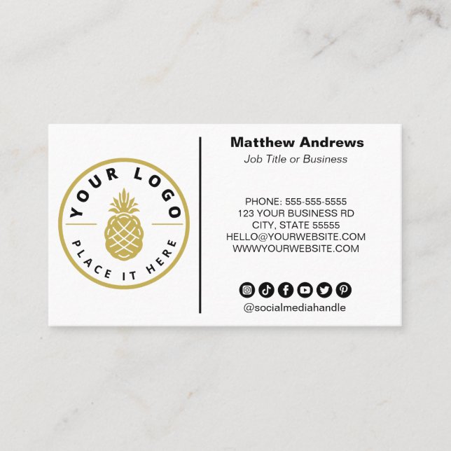 Modern Minimalist Custom Logo Social Media Icons B Business Card (Front)