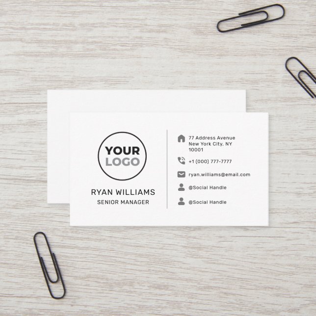 Modern Minimalist Custom Logo Social Media Icons Business Card (Front/Back In Situ)