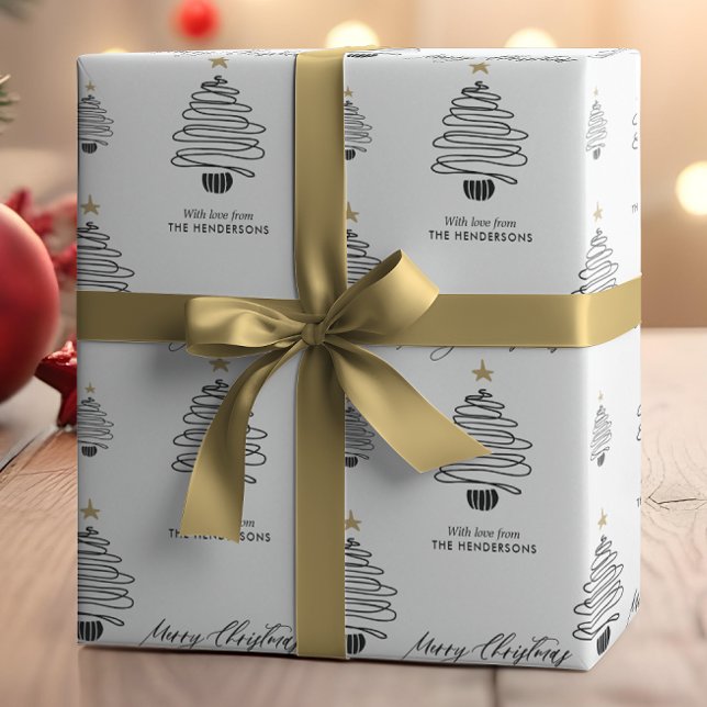 Modern Minimalist Custom Name Merry Christmas Tree Wrapping Paper (Creator Uploaded)