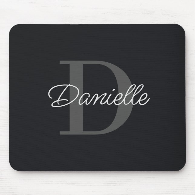 Modern Minimalist  Custom Name Monogram Elegant Mouse Mat (Front)