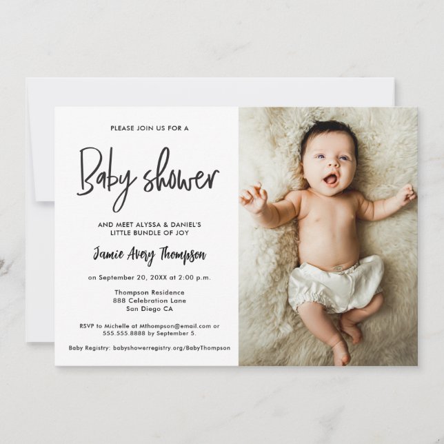 Modern Minimalist Custom Photo Baby Shower Invitation (Front)