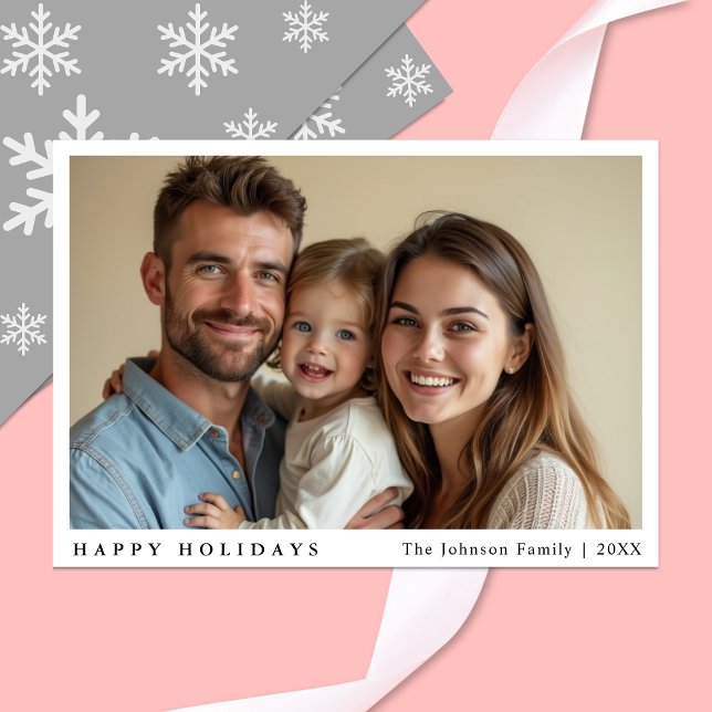 Modern Minimalist Custom Photo Blue Holiday Card (Lifestyle Photos)