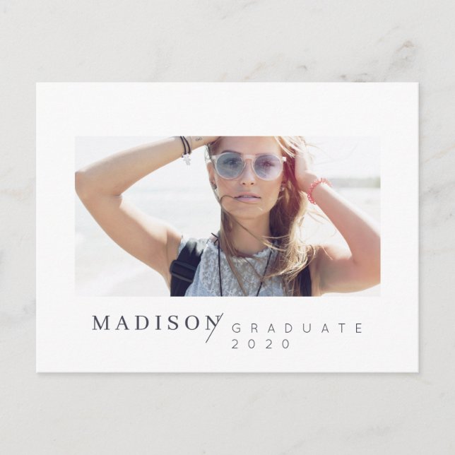 Modern Minimalist Custom Photo Graduation Announcement Postcard (Front)