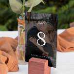 Modern minimalist custom photo overlay wedding table number<br><div class="desc">Classy calligraphy script simple chic black and white text black overlay bride and groom names and photo personalised wedding table number. Please note that to order different numbers you need to customise them and put them in the shopping cart one by one (one card with no 1, another with no...</div>