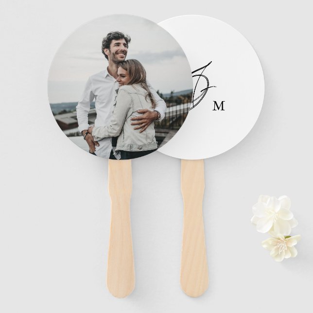 Modern Minimalist Custom Photo Wedding Monogram Hand Fan (Front and Back)