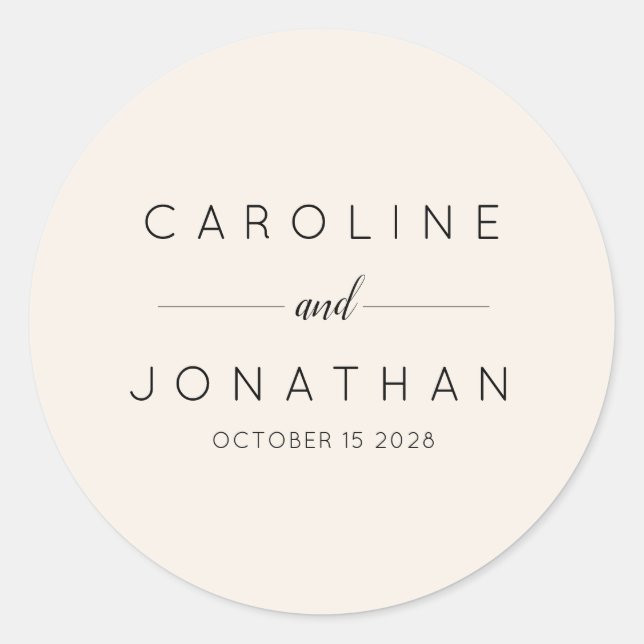 Modern Minimalist Custom Wedding Names Ivory Classic Round Sticker (Front)