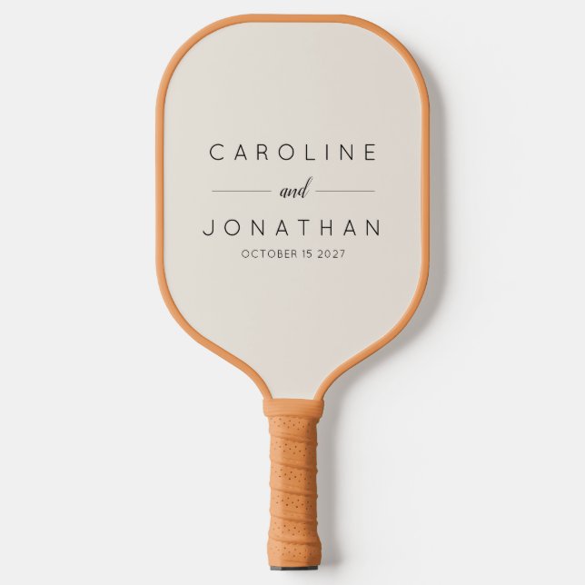 Modern Minimalist Custom Wedding Names Ivory Pickleball Paddle (Front)