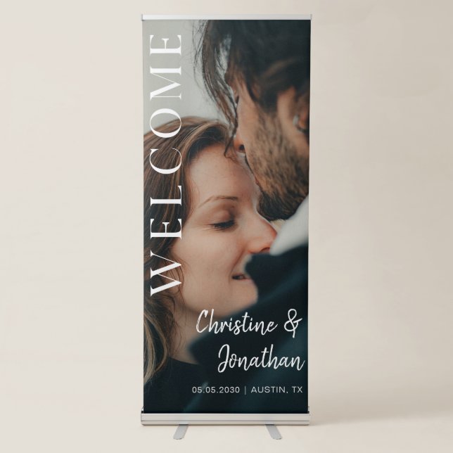 Modern Minimalist Custom Wedding Photo Retractable Banner (Front)