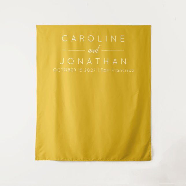 Modern Minimalist Custom Wedding Yellow Backdrop Tapestry (Front)