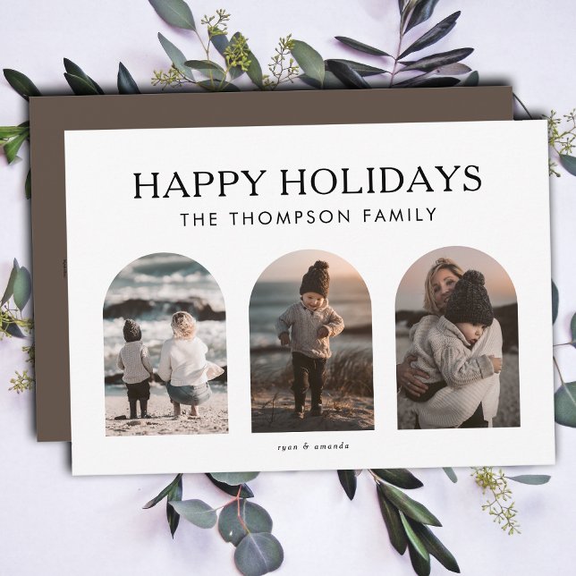Modern Minimalist Customised Three Photo Christmas Holiday Card (Creator Uploaded)
