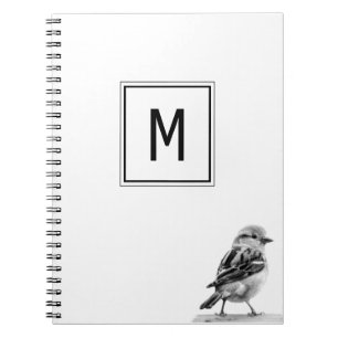 Modern Minimalist Cute Bird Initial Notebook