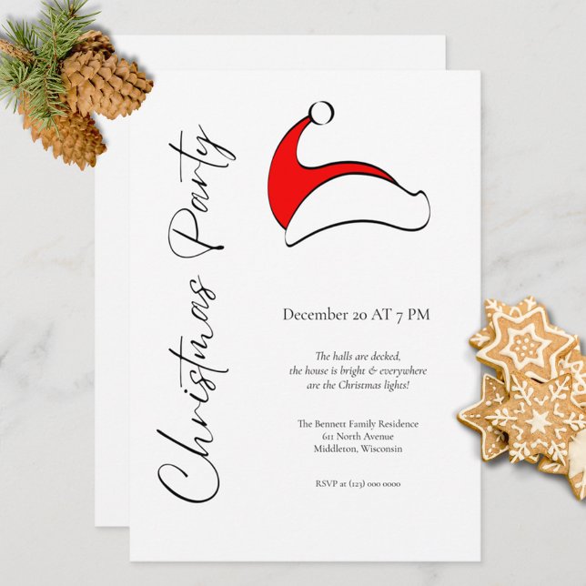 Modern Minimalist Cute Santa Christmas Party Invitation (Creator Uploaded)