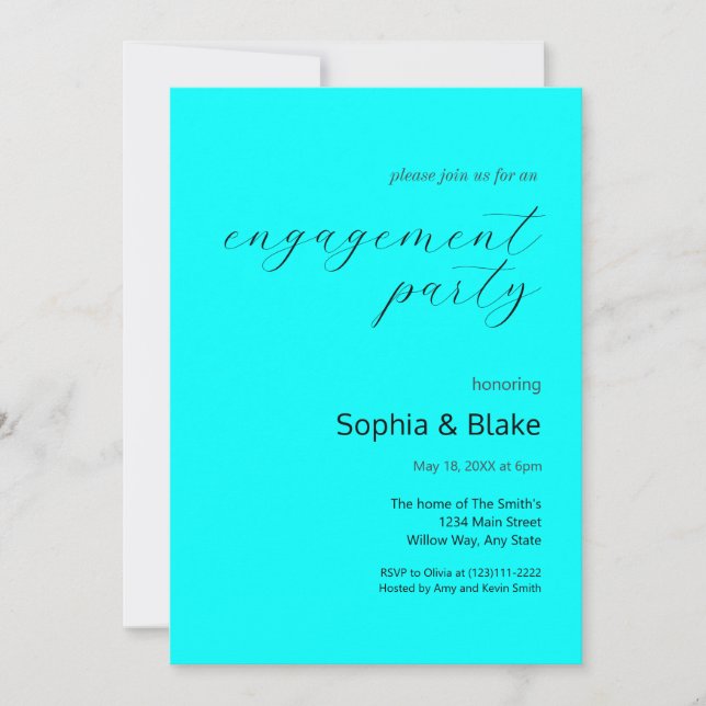 Modern Minimalist Cyan Grey Engagement Party Invitation (Front)