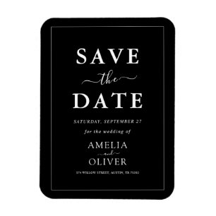 Modern Minimalist Dark Black Luxury Save The Date Magnet