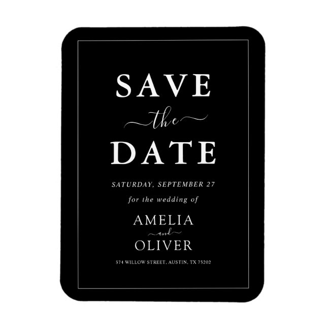 Modern Minimalist Dark Black Luxury Save The Date Magnet (Vertical)