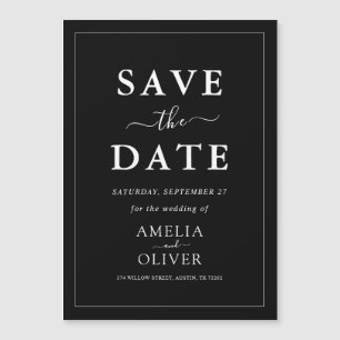 Modern Minimalist Dark Black Luxury Save The Date Magnetic Invitation