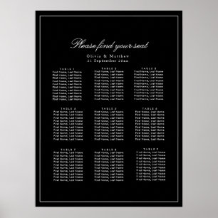 Modern Minimalist dark Black Wedding Seating Chart