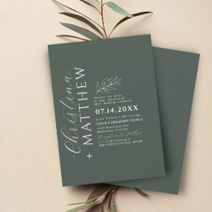 Modern Minimalist Dark Green Wedding Invitation