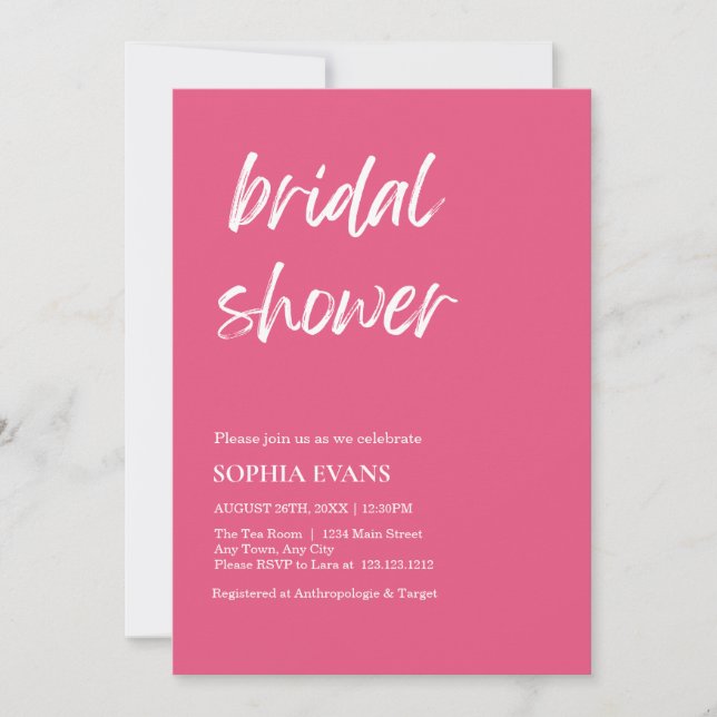 Modern Minimalist Dark Pink Bridal Shower Invitation (Front)