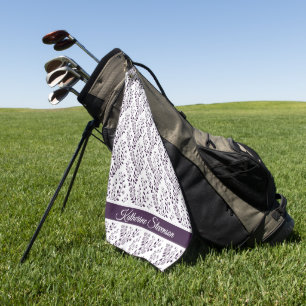 Modern Minimalist Dark Plum White Floral Sports Golf Towel