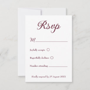 Modern Minimalist Dark Red and White Wedding RSVP