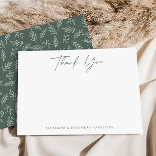 Modern Minimalist Dark Sage Botanical Thank You Card