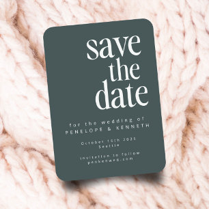 Modern Minimalist Dark Teal Green Winter Wedding Save The Date