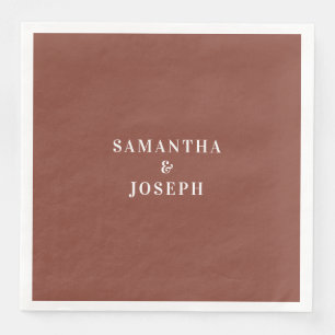 Modern Minimalist Dark Terracotta & White Wedding Napkin