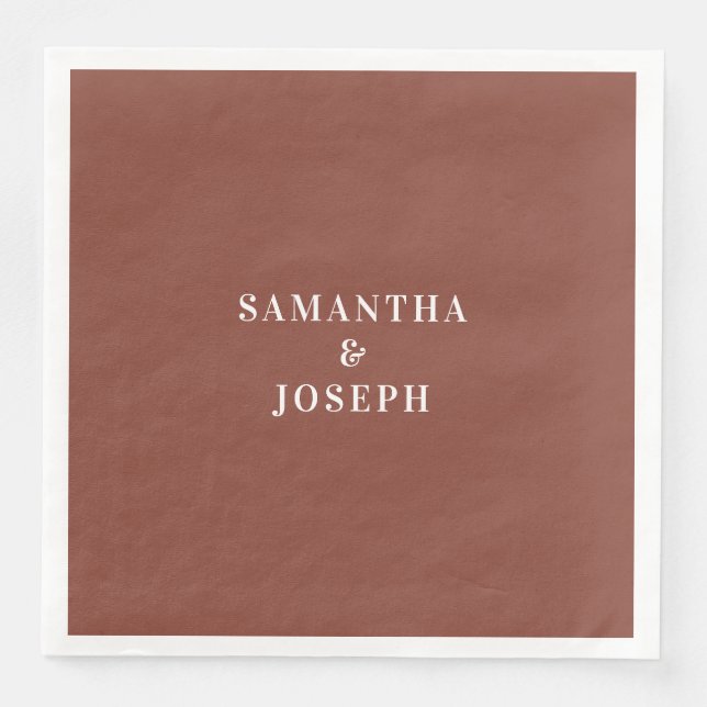 Modern Minimalist Dark Terracotta & White Wedding Napkin (Front)