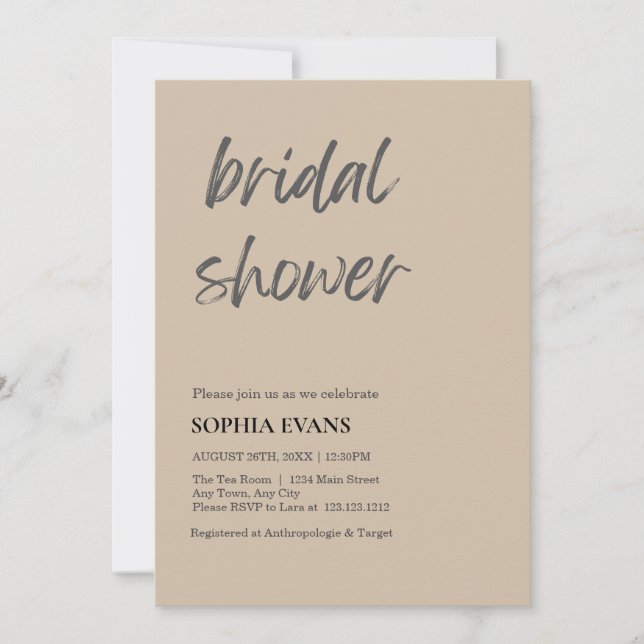 Modern Minimalist Dark Vanilla Bridal Shower Invitation (Front)