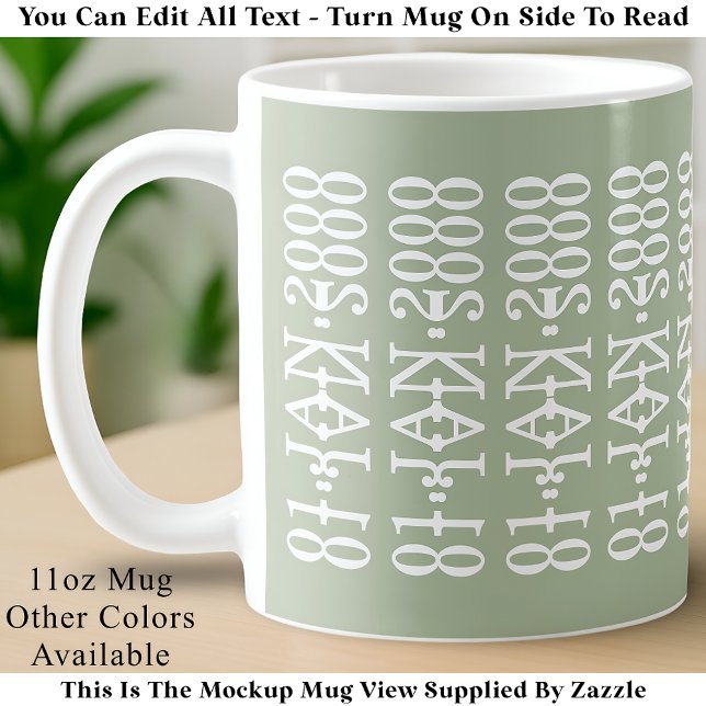 Modern Minimalist Date Hidden Message Custom Green Coffee Mug (Creator Uploaded)