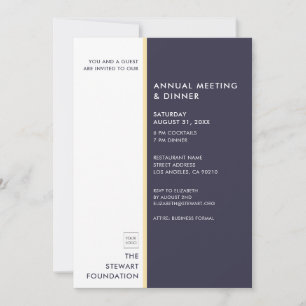 Modern Minimalist Deep Blue Gold Business Dinner Invitation