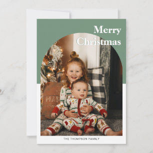 Modern Minimalist Deep Green Photo Arch Holiday Card