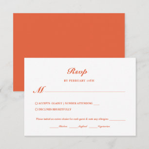 Modern Minimalist Deep Orange Meal Choice Wedding RSVP Card