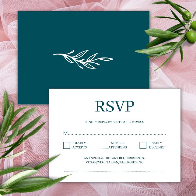 Modern Minimalist Deep Teal Wedding RSVP Enclosure Card (Creator Uploaded)