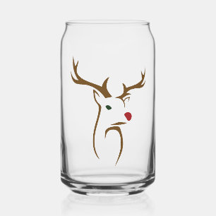 Modern Minimalist Deer Line Art Christmas Can Glass