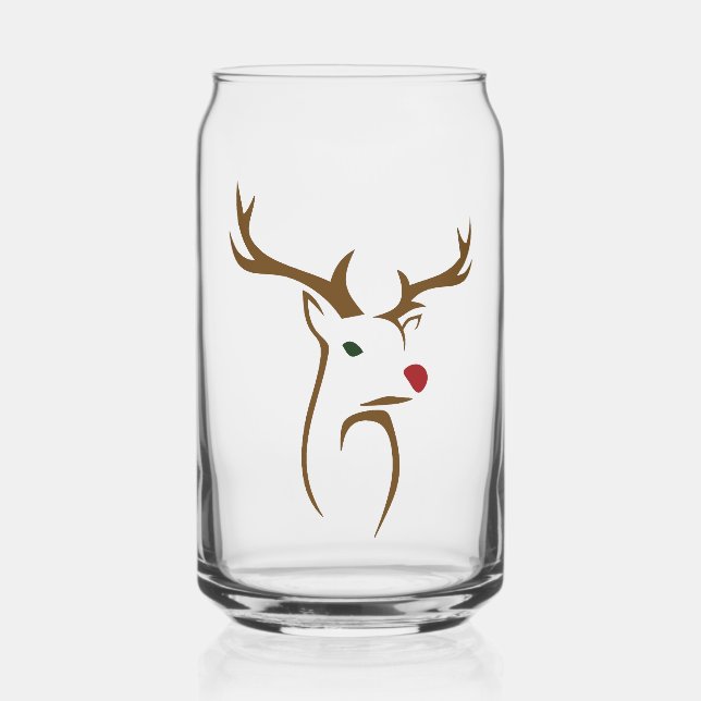 Modern Minimalist Deer Line Art Christmas Can Glass (Front)