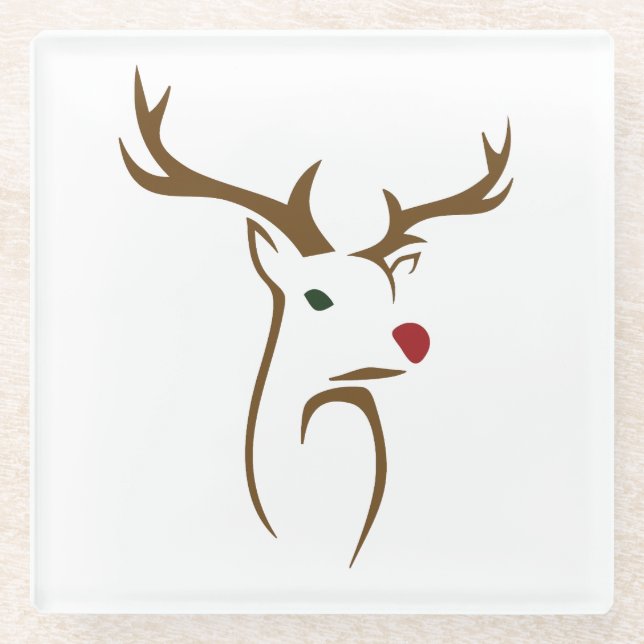 Modern Minimalist Deer Line Art Christmas Glass Coaster (Front)
