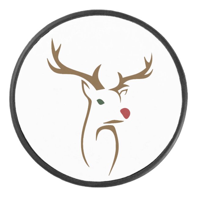 Modern Minimalist Deer Line Art Christmas Hockey Puck (Front)