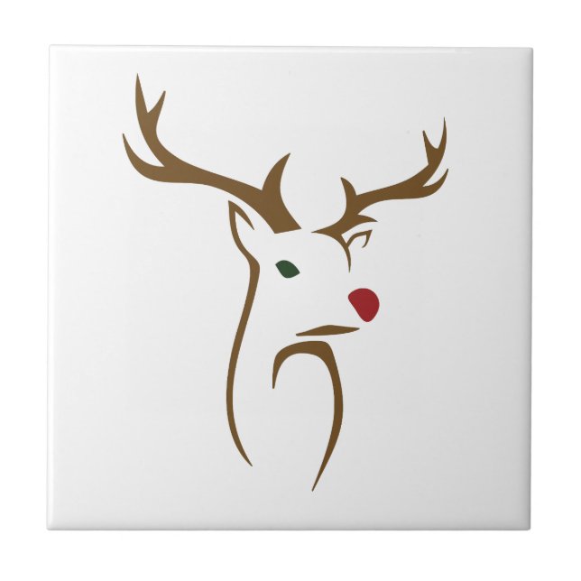 Modern Minimalist Deer Line Art Christmas Tile (Front)