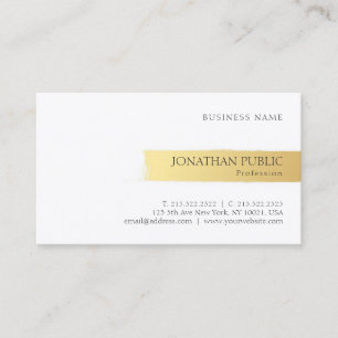 Modern Minimalist Design Elegant Gold White Plain Business Card