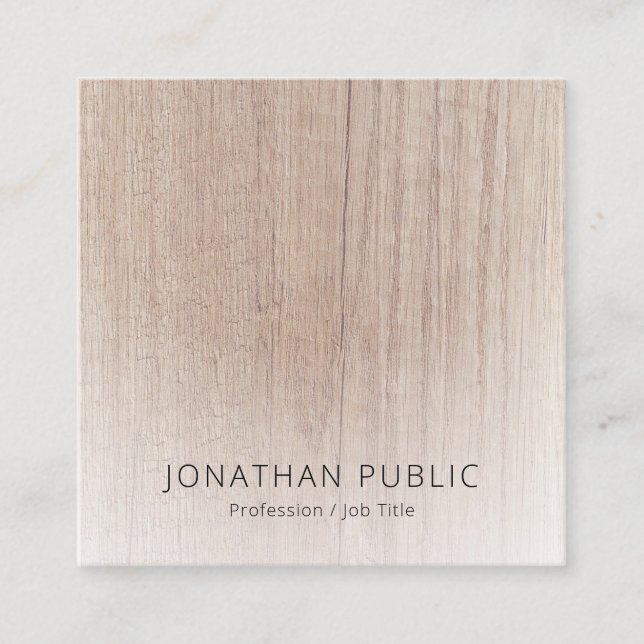 Modern Minimalist Design Elegant Wood Look Square Business Card (Front)